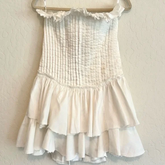 AJE Utopia Strapless Mini Dress with Drop and Waist Peplum Ruffles in White M - Picture 3 of 11